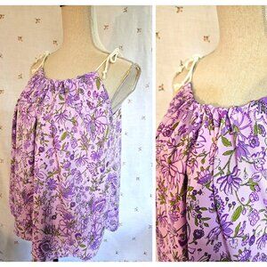 Size M Tie Shoulder Loose Top Purple NWT